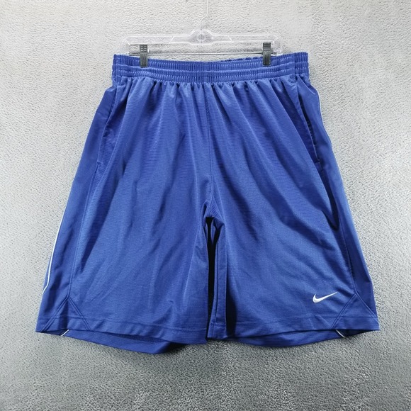 VTG Nike Basketball Shorts Mens XL Blue Shiny 10" Pockets Drawstring Y2K - Picture 1 of 11